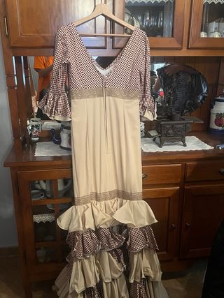 Vestido Flamenca lunares beige-rojo