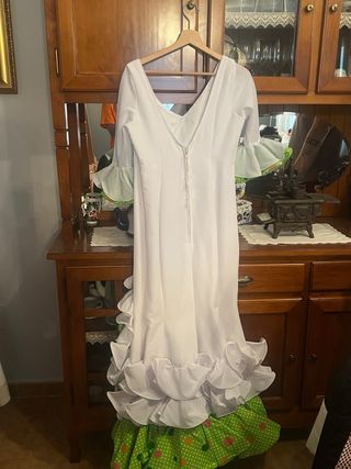 Vestido Flamenca Blanco y Verde