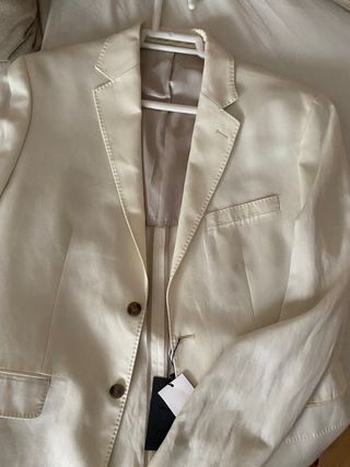 Americana Mango lino blanca talla 50/ L