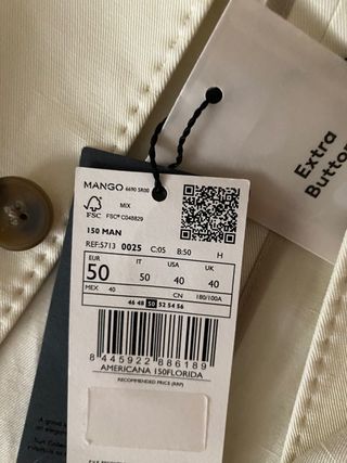 Americana Mango lino blanca talla 50/ L
