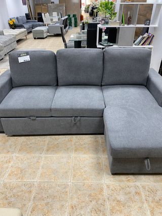 SOFA CAMA CHAISE LONGUE + PORTAVASOS NUEVO GRIS 