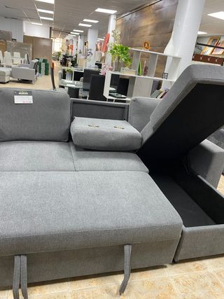 SOFA CAMA CHAISE LONGUE + PORTAVASOS NUEVO GRIS 