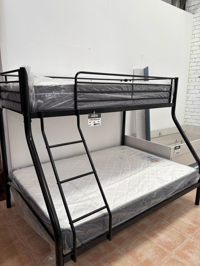 Litera Matrimonial Negra Metalica + colchones