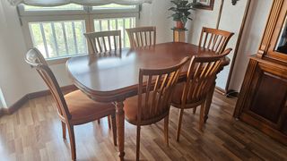 Conjunto mesa + 6 sillas madera estilo clásico 