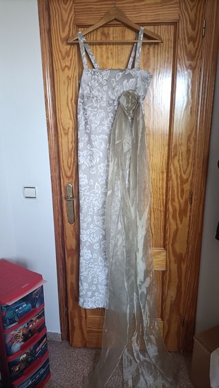 Vestido fiesta beige-plata bautizo/boda/comunión