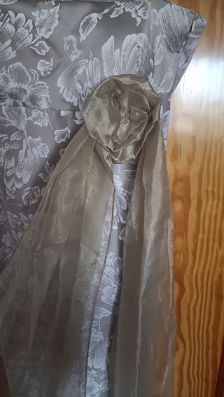 Vestido fiesta beige-plata bautizo/boda/comunión