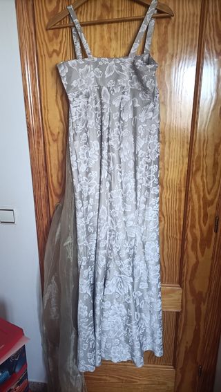 Vestido fiesta beige-plata bautizo/boda/comunión