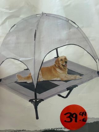Cama para perro con sombrilla gris
