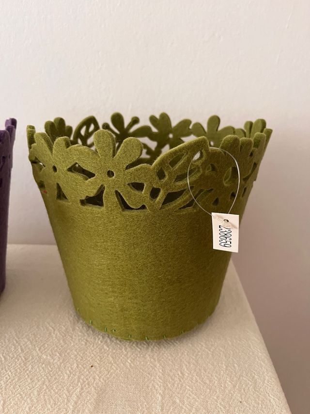 2 Tiestos maceta fieltro - Verde oliva y morado