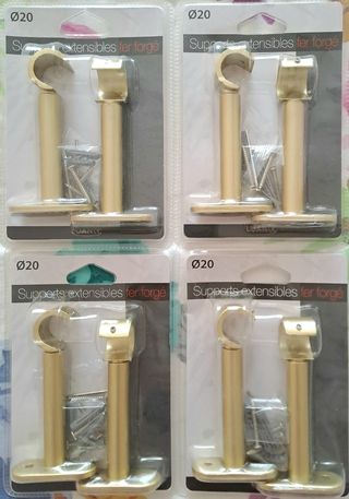 8 soportes barra cortina dorados