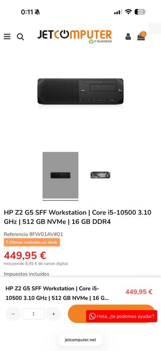 HP Z2 i5 24Gb 2667Mhz 512Gb M2 SSD + Pantalla e233