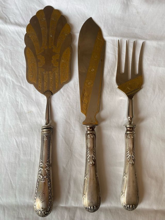 Cubiertos postre antiguos - Plata dorada