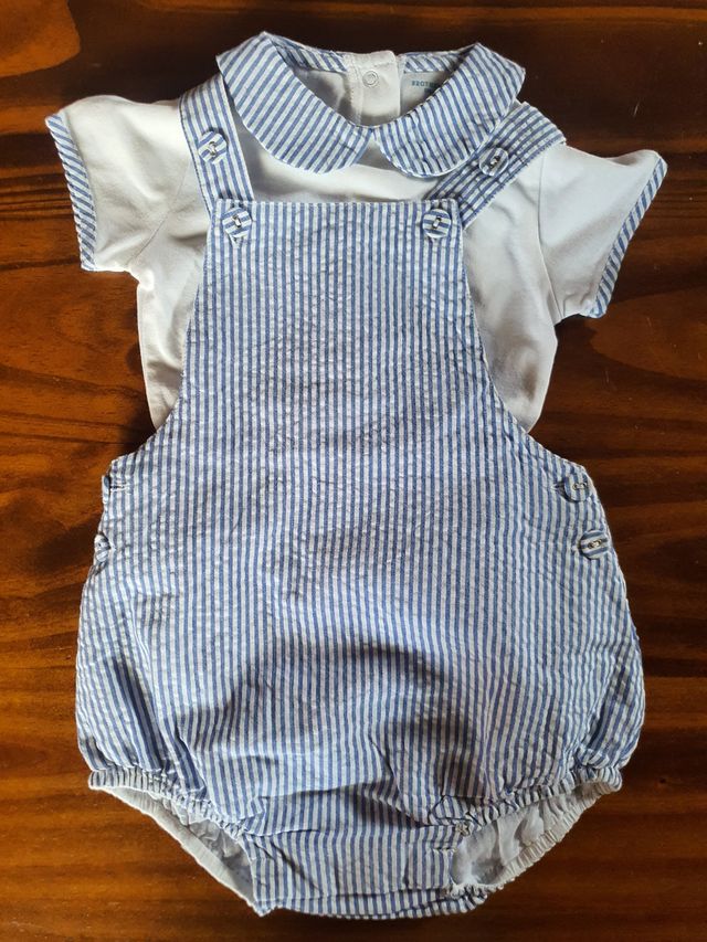 Pelele bebé rayas azul 6-9m