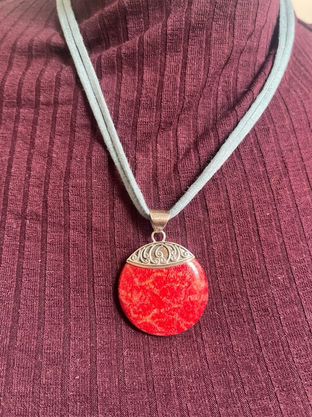 Colgante coral rojo plata 925