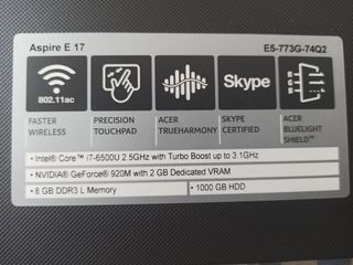 Portátil Acer 17" Negro