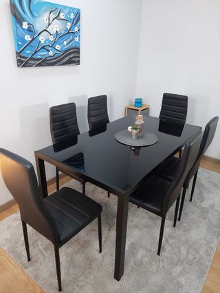 Mesa comedor negra cristal 6 sillas