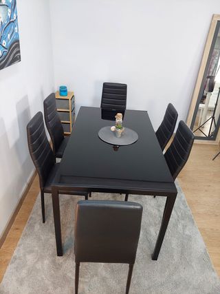Mesa comedor negra cristal 6 sillas