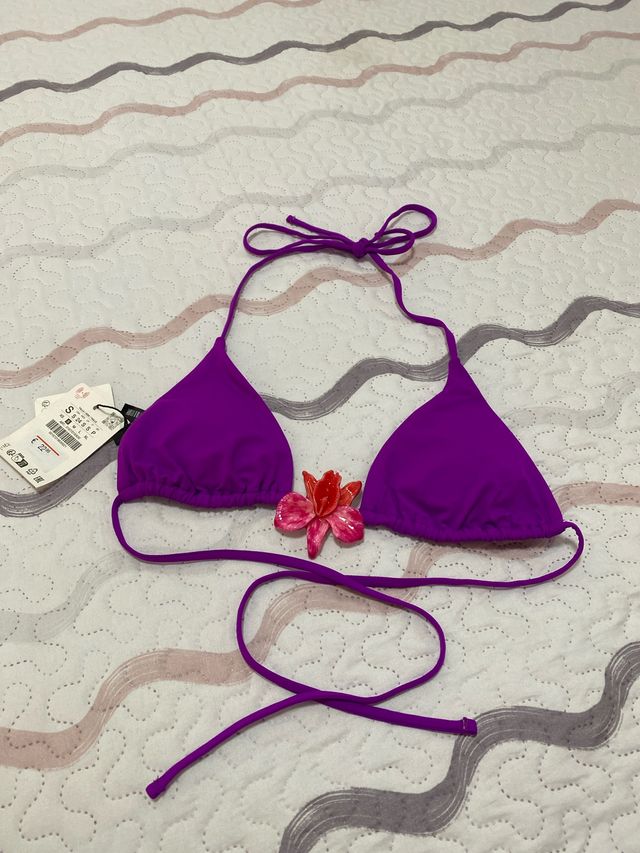 Top bikini Zara morado talla S