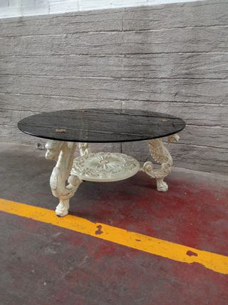 Mesa cristal redonda - metal blanco