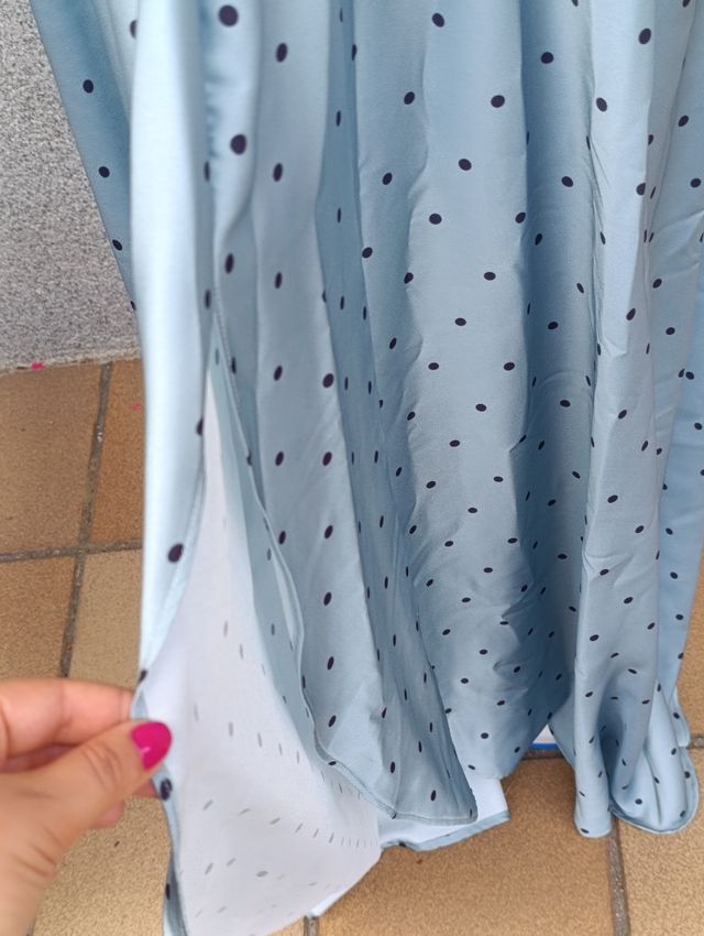Vestido largo lunares azul
