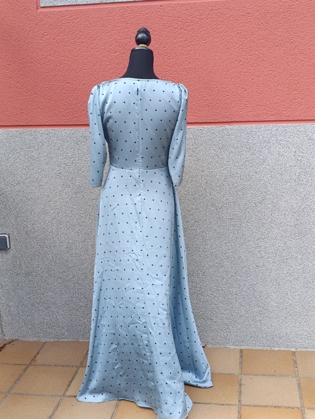Vestido largo lunares azul
