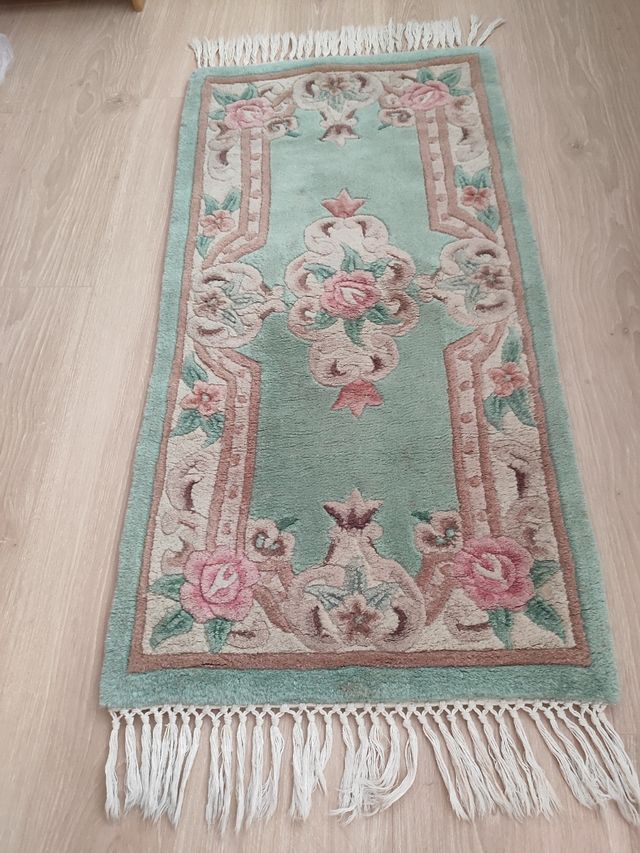 Alfombra lana virgen - Verde/Rosa