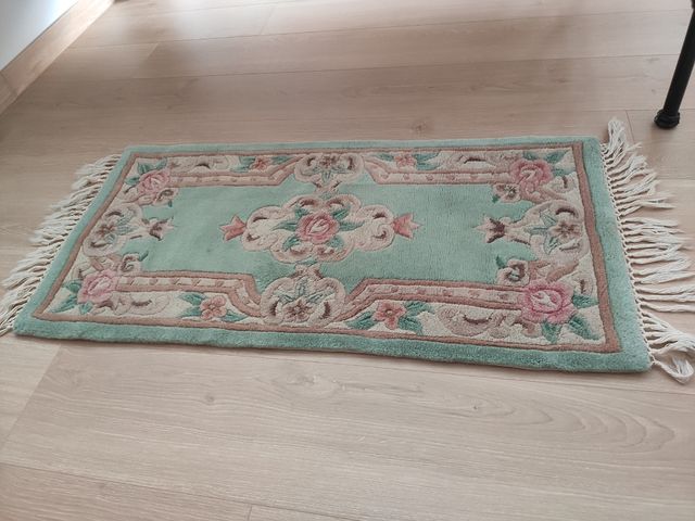 Alfombra lana virgen - Verde/Rosa