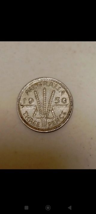 Moneda plata 3 peniques Australia 1950.