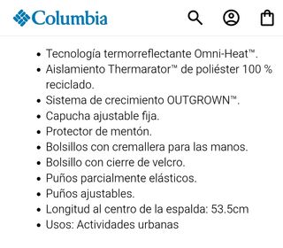 Chaqueta unisex Columbia niño. Talla 14/16.