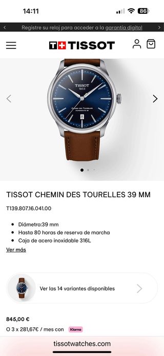 Tissot Chemin des Tourelles Powermatic 80 Azul