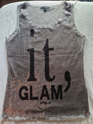 Top paillettes argento Tg M
