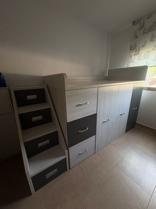 Cama alta con armario - Gris Beige