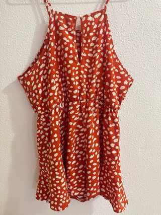 Vestido corto naranja - topos blancos