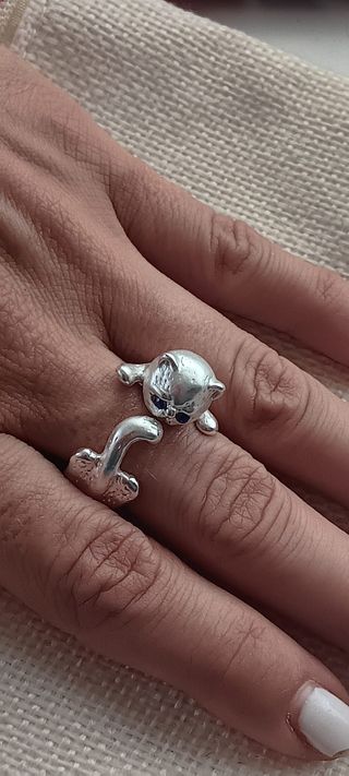 Anillo Gato Plata ojitos azules