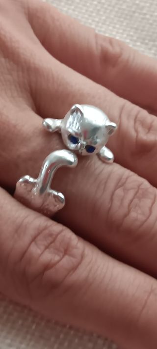 Anillo Gato Plata ojitos azules