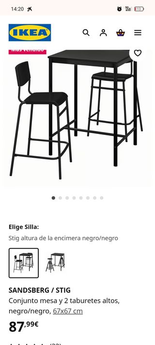 Mesa alta + 2 sillas SANDSBERG/STIG
