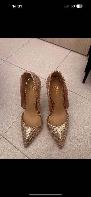 Scarpe tacco oro glitter