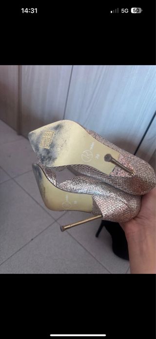 Scarpe tacco oro glitter