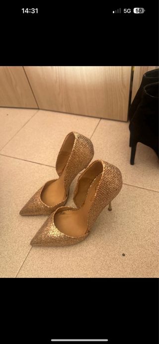 Scarpe tacco oro glitter