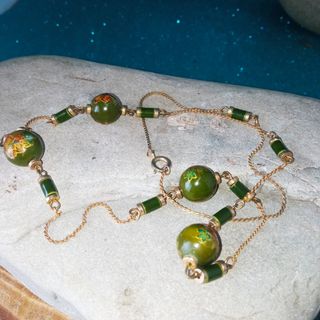 Collana Vintage Cloisonné Oro verde Smeraldo