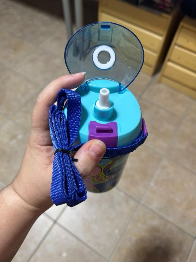 Botella agua Stitch reutilizable con pajita