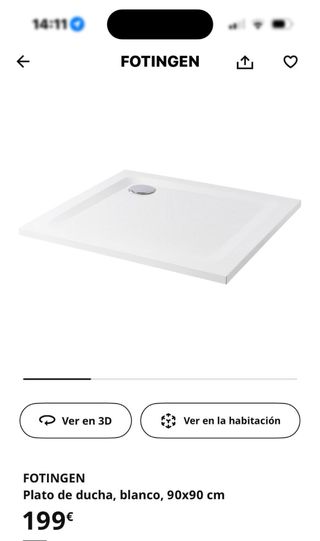 Plato ducha acrílico Ikea 90x90 blanco