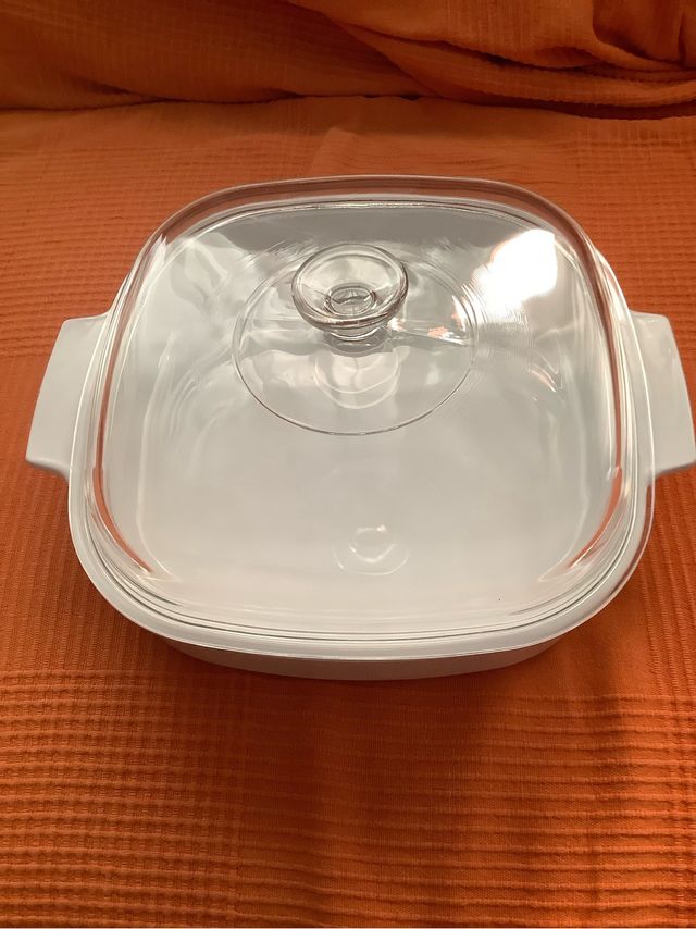 Cazuela blanca cerámica c/tapa cristal