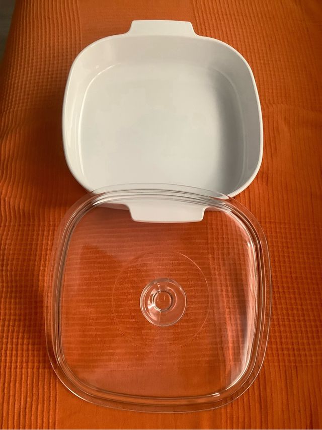 Cazuela blanca cerámica c/tapa cristal