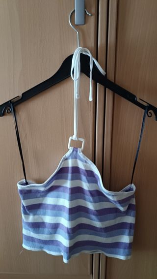 Top H&M rayas morado-blanco T-L