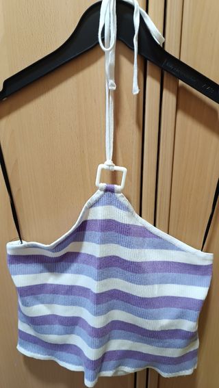 Top H&M rayas morado-blanco T-L
