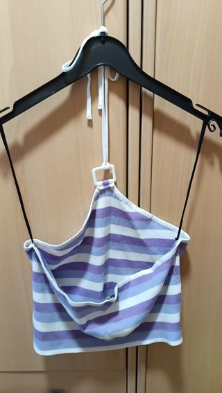 Top H&M rayas morado-blanco T-L