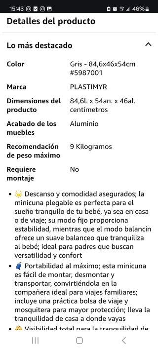 Mini cuna de viaje plastimyr gris