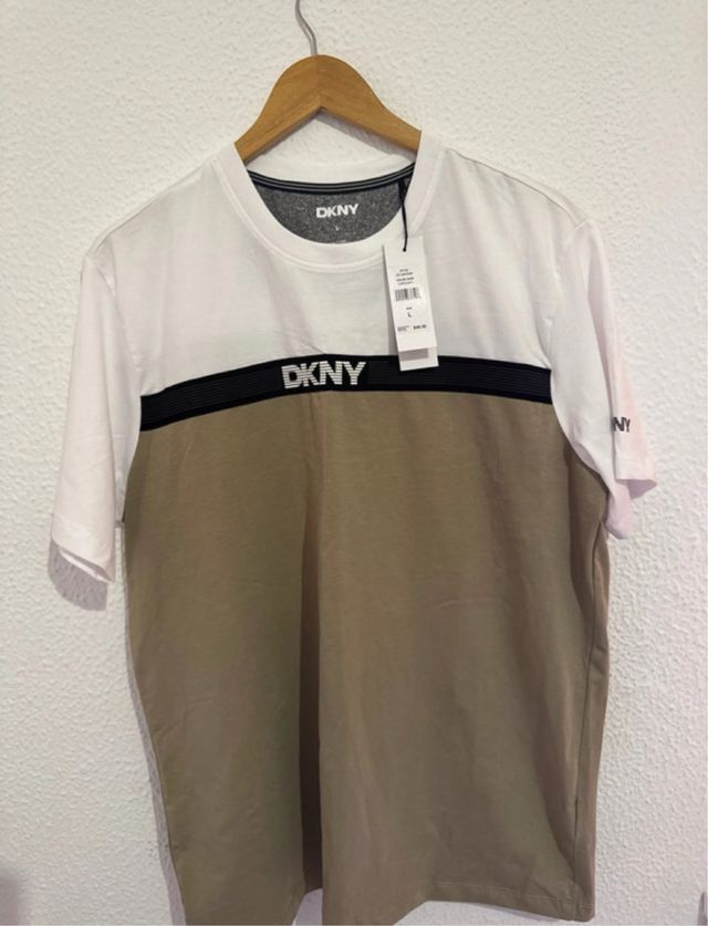 Camiseta DKNY L - Beige/Blanca