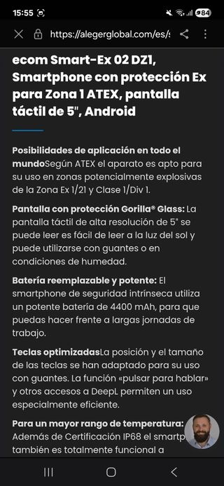  Teléfono atex 
ecom Smart EX Zona 1 Atex